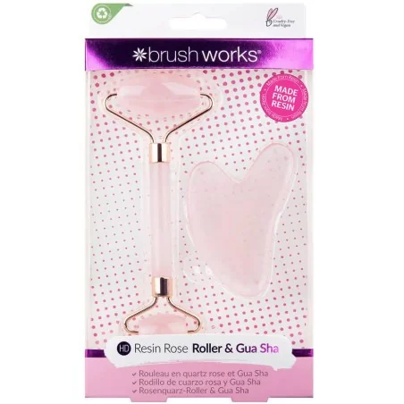 BRUSHWORKS HD Roler en résine de quartz rose et Gua Sha