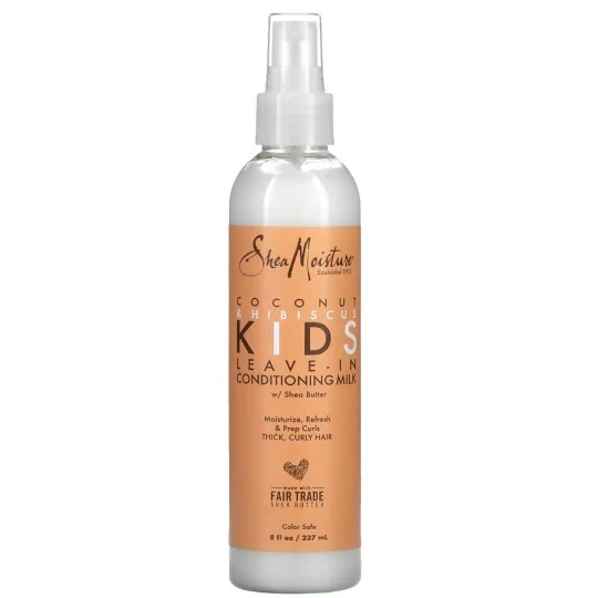 SHEA MOISTURE Kids Lait revitalisant sans rinçage au beurre de karité Cheveux épais et bouclés Noix de coco et hibiscus