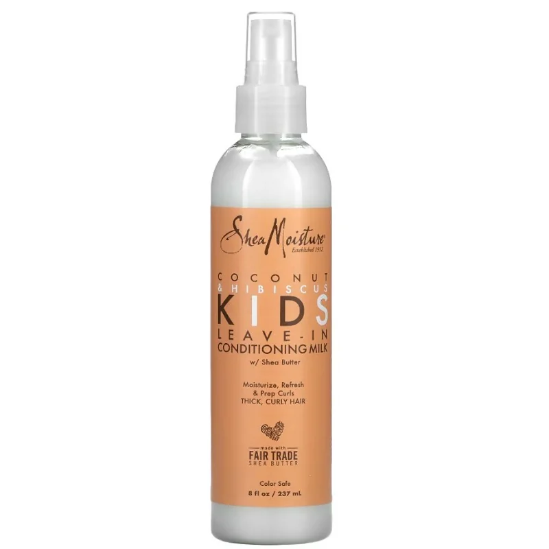 SHEA MOISTURE Kids Lait revitalisant sans rinçage au beurre de karité Cheveux épais et bouclés Noix de coco et hibiscus