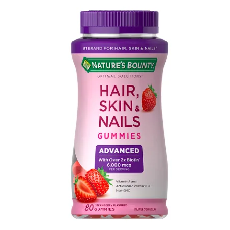 Nature's Bounty Advanced Hair Skin & Nails Mixed Fruit Flavors 6,000 mcg 80 gommes