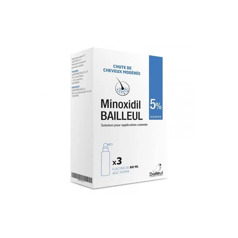 Bailleul Minoxidil 5% solution pour application cutanée - 3x60ml