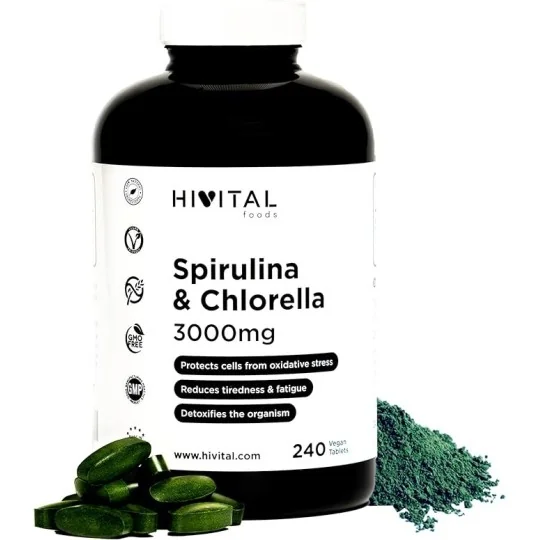 Hivital Foods Spiruline et Chlorella BIO 3000 mg. 240 comprimés