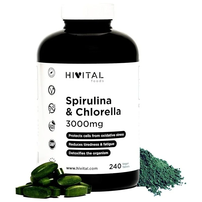 Hivital Foods Spiruline et Chlorella BIO 3000 mg. 240 comprimés