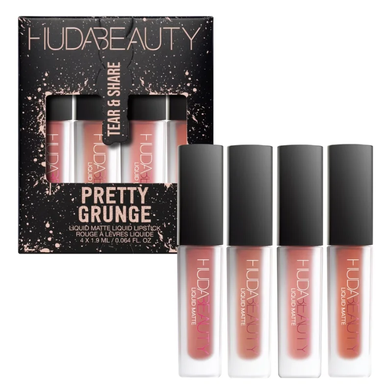 HUDA BEAUTY Pretty Grunge Liquid Matte Lip Quad - Coffret de rouges à lèvres liquides