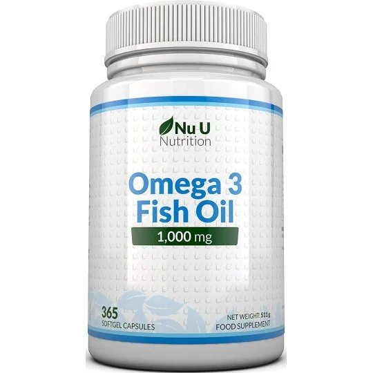 Nu U Nutrition Omega 3 Fish Oil 1000 mg - Huile de poisson Cure d'1 An 365 Gélules